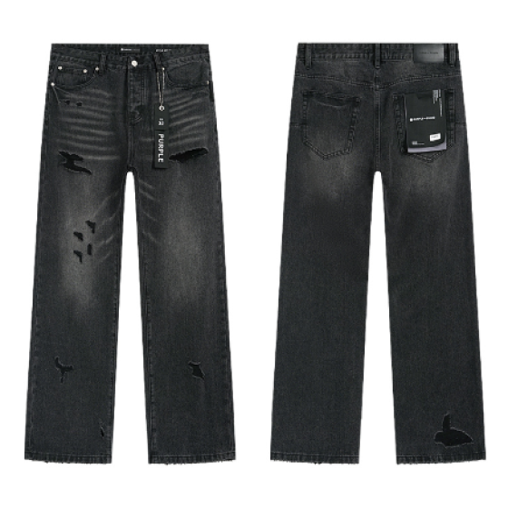 Black Washed Wide-Leg Denim Jeans with Multi-Slit Distressing